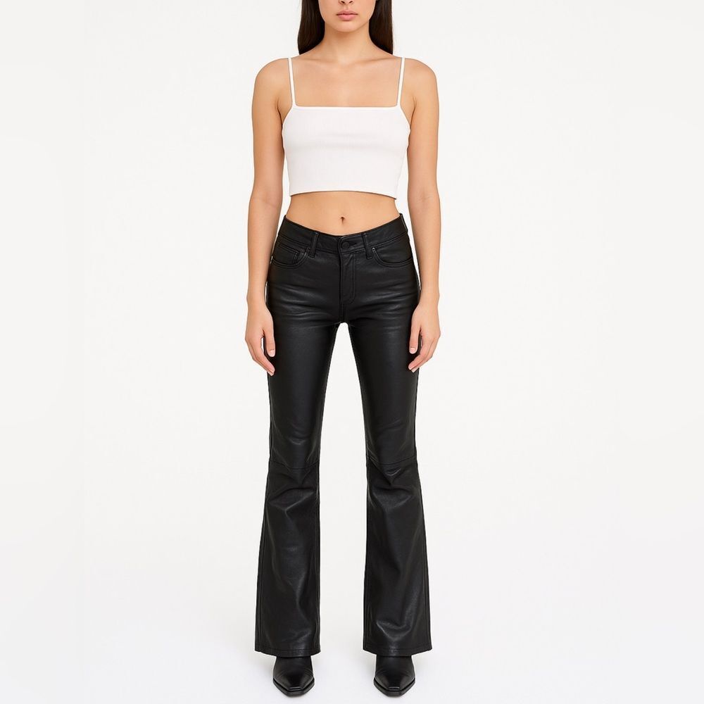 Y2K Lip Service Low Rise Leather Flare Pants Black Size 25 Vintage